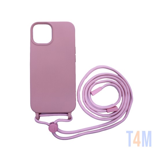 Capa de Silicone com Cordão para Apple iPhone 15 Rosa